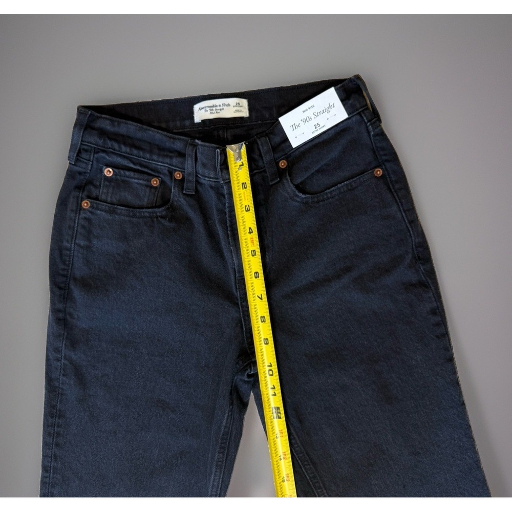 NWT Abercrombie & Fitch 90s Straight Mid Rise Jeans Women's 25 Extra Short Black - Picture 9 of 10